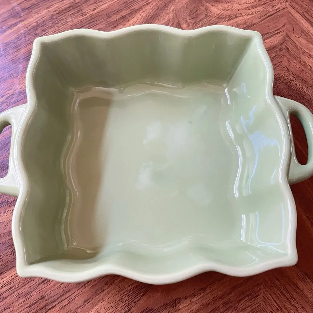 Pier 1 Talavera 2 Qt Stoneware With Lid Scalloped Sage Green Square